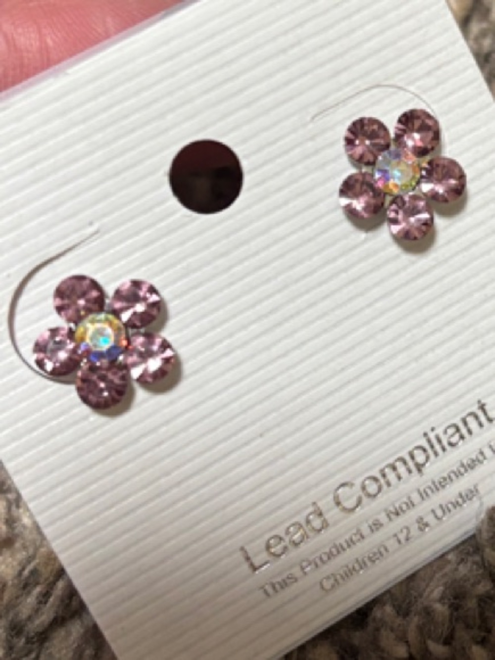 Pink Crystal Flower Stud Earrings